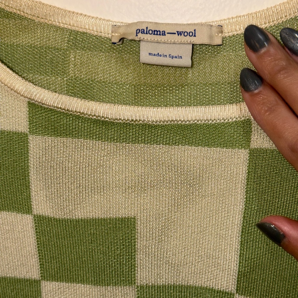 Paloma Wool Cream & Green Checker Crewneck Sweater